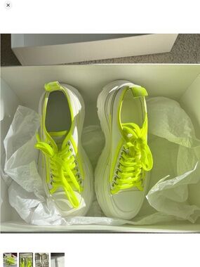 Alexander McQueen White Sneakers with Neon Yellow Accents